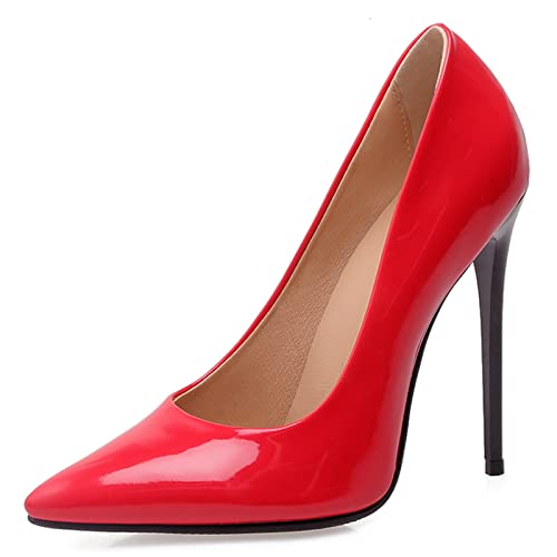 Joliss Damen Höhe Ferse Pumps Damen Pointed Toe Pumps Damen Ohne Verschluss Pumps Damen Elegant Party Pumps Big-Rot Gr 42 EU/44Cn von Joliss