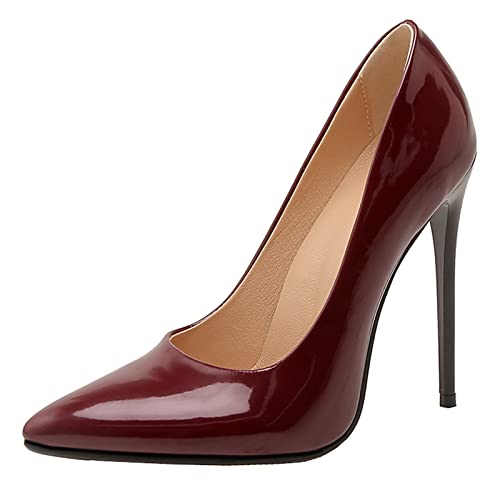 Joliss Damen Höhe Ferse Pumps Damen Pointed Toe Pumps Damen Ohne Verschluss Pumps Damen Elegant Party Pumps Rotwein Gr 44 EU/46Cn von Joliss