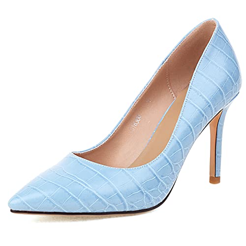 Joliss Damen Höhe Ferse Pumps Damen Simple Abend Kleid Schuhe Damen Pointed Toe Ohne Verschluss Pumps Blau Gr 35 EU von Joliss