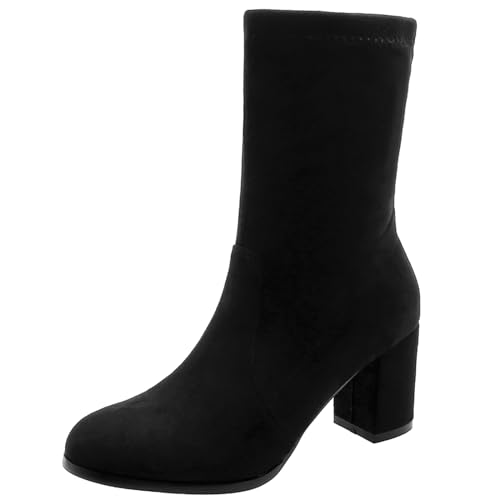 Joliss Damen Höhe Ferse Stiefel Blockabsatz Stiefeletten Runde Zehen Ohne Verschluss Winter Anzugstiefel Schwarz-Rl Gr 33 EU von Joliss