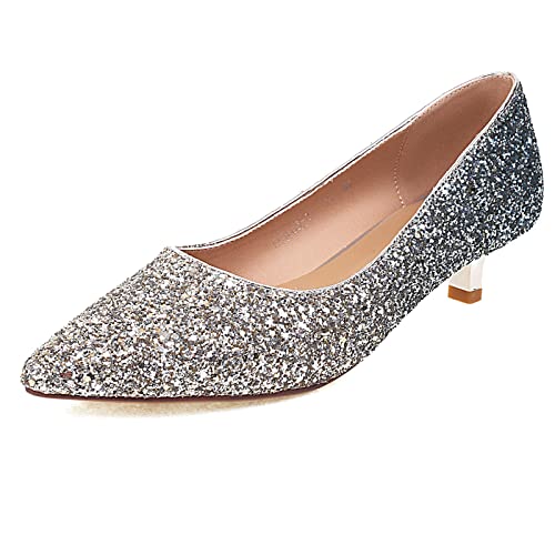 Joliss Damen Kitten Heel Hochzeit Damen Mode Glitzer Hochzeit Schuhe Damen Pointed Toe Abend Pumps Blau Gr 38 EU/39Cn von Joliss