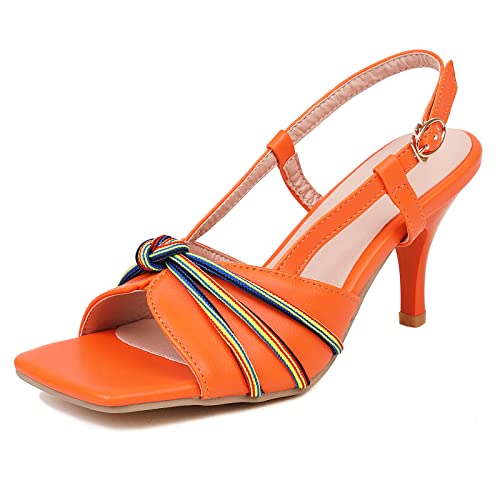 Joliss Damen Kitten Heel Slingback Sandalen Damen Offene Zeh Abend Kleid Sandalen Orange Gr 40.5 EU/42Cn von Joliss