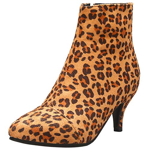 Joliss Damen Kitten Heel Stiefeletten Damen Mode Leopard Stiefeletten Damen Runde Zehen Stiefeletten Damen Reißverschluss Stiefeletten Gelb Gr 39 EU/40Cn von Joliss