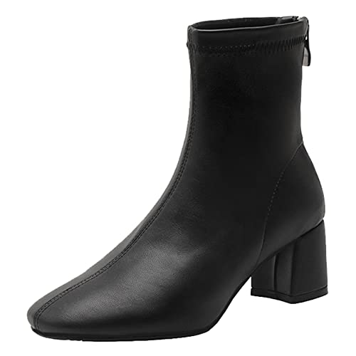 Joliss Damen Klassischer Back Reißverschluss Stiefeletten Damen Runde Zehen Stiefeletten Damen Blockabsatz Kurzschaft Stiefel Damen Abend Stiefeletten Schwarz-Dl Gr 44 EU/46Cn von Joliss