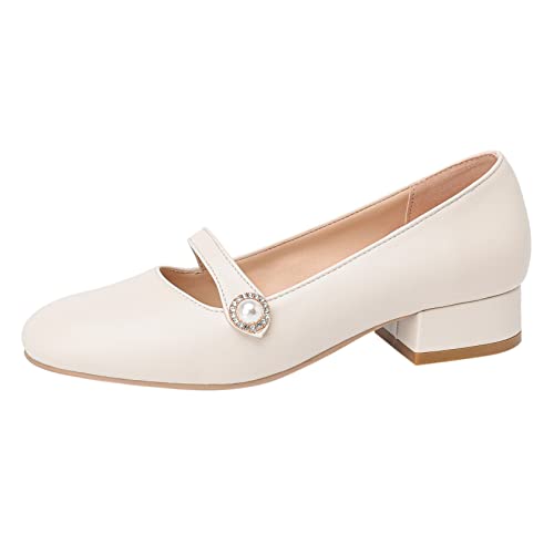 Joliss Damen Niedrige Absatz Pumps Mit Schnalle Damen Runde Zehen Leisure Pumps Beige Gr 40 EU/41Cn von Joliss