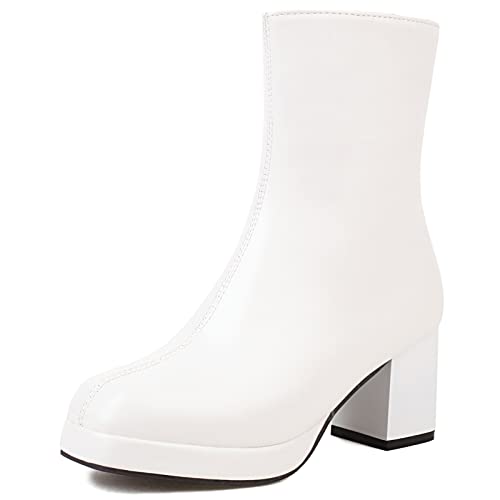 Joliss Damen Plateau Stiefeletten Damen Blockabsatz Abend Stiefeletten Damen Square Toe Reißverschluss Stiefeletten Weiß Gr 32 Eu von Joliss