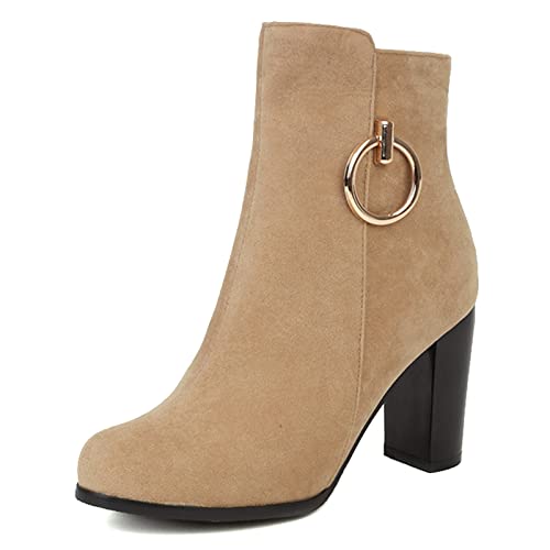 Joliss Damen Runde Zehen Reißverschluss Stiefeletten Damen Warm Winterstiefel Damen Blockabsatz Stiefeletten Damen Leisure Herbst Stiefeletten Aprikose Gr 39 EU/40Cn von Joliss