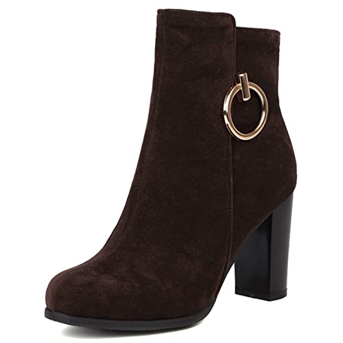 Joliss Damen Runde Zehen Reißverschluss Stiefeletten Damen Warm Winterstiefel Damen Blockabsatz Stiefeletten Damen Leisure Herbst Stiefeletten Dark-Braun Gr 34 Eu von Joliss