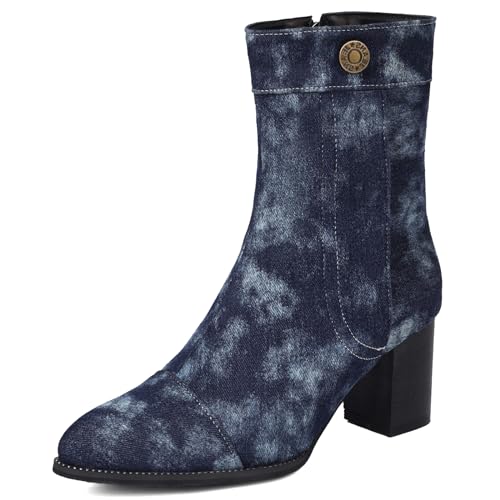 Joliss Damen Runde Zehen Stiefeletten Blockabsatz Stiefeletten Winter Zip Stiefeletten Mitte Absatz Stiefeletten Light-Blau Gr 41 EU/43Cn von Joliss