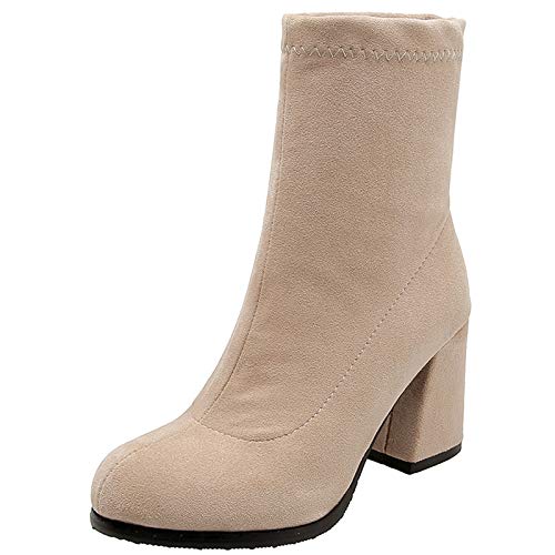 Joliss Damen Runde Zehen Stiefeletten Damen Blockabsatz Heel Stiefeletten Damen Ohne Verschluss Stretch Stiefel Damen Abend Kleid Stiefeletten Beige Gr 45 EU/47Cn von Joliss