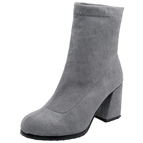 Joliss Damen Runde Zehen Stiefeletten Damen Blockabsatz Heel Stiefeletten Damen Ohne Verschluss Stretch Stiefel Damen Abend Kleid Stiefeletten Grau Gr 38 EU/39Cn von Joliss