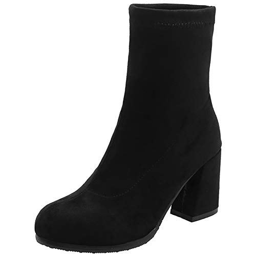 Joliss Damen Runde Zehen Stiefeletten Damen Blockabsatz Heel Stiefeletten Damen Ohne Verschluss Stretch Stiefel Damen Abend Kleid Stiefeletten Schwarz Gr 48 EU/50Cn von Joliss