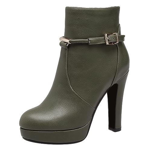 Joliss Damen Runde Zehen Stiefeletten Mit Schnalle Damen Reißverschluss Stiefeletten Damen Leisure Herbst Stiefeletten Damen Abend Kleid Stiefeletten Grün Gr 44 EU/46Cn von Joliss