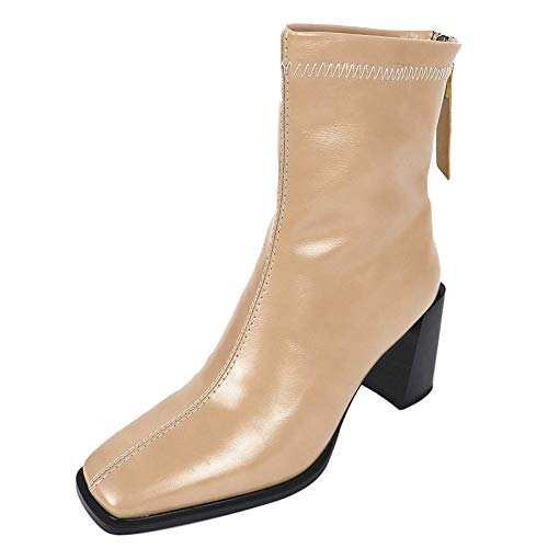 Joliss Damen Square Toe Stiefeletten Damen Blockabsatz Stiefeletten Damen Back Reißverschluss Stiefeletten Damen Mitte Absatz Stiefeletten Beige Gr 40 EU/41Cn von Joliss
