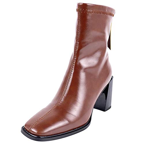 Joliss Damen Square Toe Stiefeletten Damen Blockabsatz Stiefeletten Damen Back Reißverschluss Stiefeletten Damen Mitte Absatz Stiefeletten Braun Gr 39 EU/40Cn von Joliss
