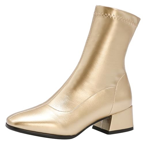 Joliss Damen Stiefeletten Blockabsatz Anzugstiefel Square Toe Ohne Verschluss Gold Gr 38 EU/39Cn von Joliss