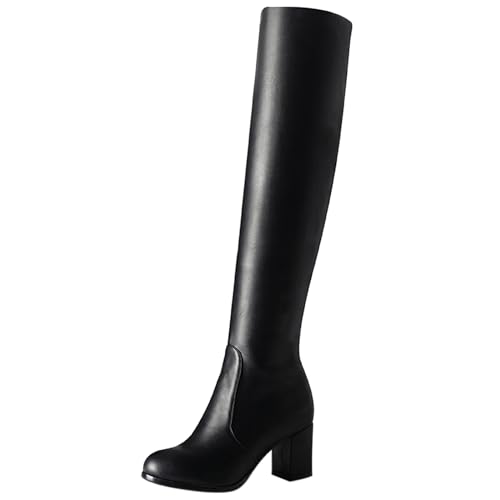 Joliss Damen Warm Winter Overknees Stiefel Blockabsatz Hohe Stiefel Ohne Verschluss Runde Zehen Overknee Stiefel Schwarz/Rl Gr 32 EU von Joliss