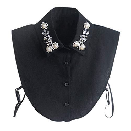 Jolisson Damen Abnehmbare Gefälschte Halb Revers Perle Vintage Schwarz Weiß Strass Hemdbluse Kragen mit Verstellbaren Bändern Jolisson Damen Abnehmbare Gefälschte Halb Revers Perle Vintage Schwarz Weiß Strass Hemdbluse Kragen mit Verstellbaren Bändern von Jolisson