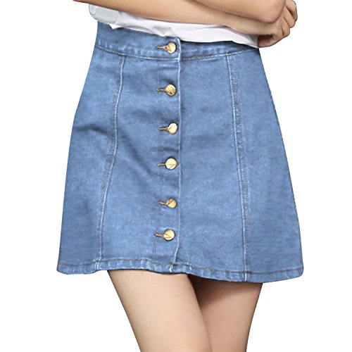 Jolisson Damen Jeansrock Sommerrock A-Linie Knopfleiste Denim Basic Minirock Jeanskleid von Jolisson