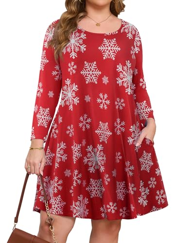 JollieLovin Damen 3/4 Ärmel Kleid 2023 Herbst Casual Swing Taschen T-Shirt Lose Kleid, Blume62, 3X-Groß von JollieLovin