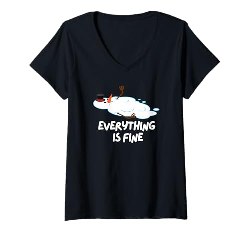 Damen Lustiger schmelzender Schneemann Everything is Fine Winter Humor T-Shirt mit V-Ausschnitt Damen Lustiger schmelzender Schneemann Everything is Fine Winter Humor T-Shirt mit V-Ausschnitt von Jolly Ho Apparel