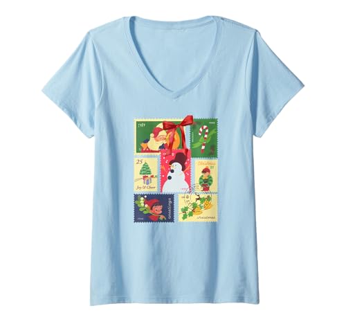 Damen Vintage Weihnachten Poststempel Collage T-Shirt mit V-Ausschnitt Damen Vintage Weihnachten Poststempel Collage T-Shirt mit V-Ausschnitt von Jolly Ho Apparel