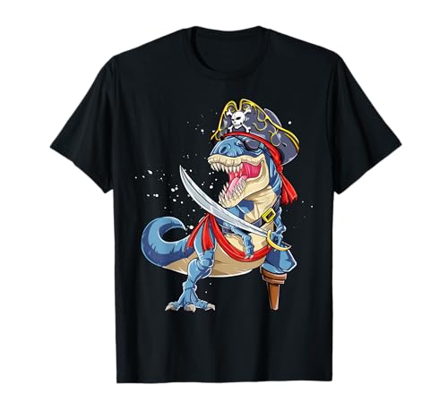 Dinosaur T rex Pirate Jolly Roger Halloween Funny Boys Men T-Shirt von Jolly Roger Pirate Clothing