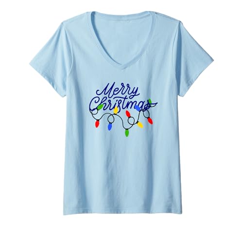 Damen Fröhliche Weihnachtslichter T-Shirt mit V-Ausschnitt Damen Fröhliche Weihnachtslichter T-Shirt mit V-Ausschnitt von Jolly Up Holiday Designs