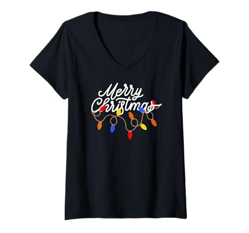 Damen Frohe Weihnachten Lichter T-Shirt mit V-Ausschnitt Damen Frohe Weihnachten Lichter T-Shirt mit V-Ausschnitt von Jolly Up Holiday Designs