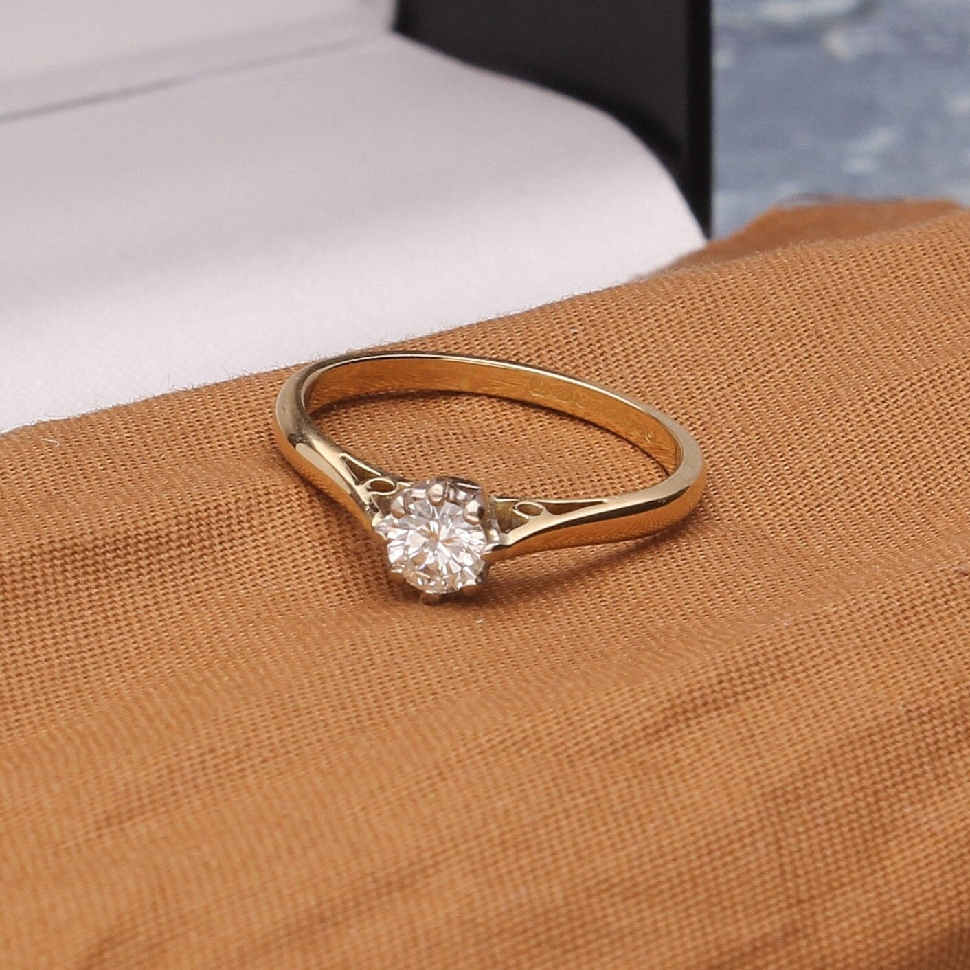 0.33Ct Diamant Vintage 18Carat Gelbgold Solitär Ring, Verlobungsring, Mode Ring von JollysJewellers