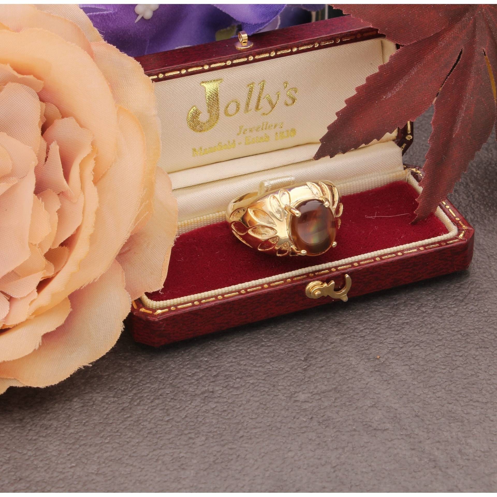 Ammolate 9Carat Gelbgold Cabochon Solitär Ring, Mode Edelstein Ring von JollysJewellers