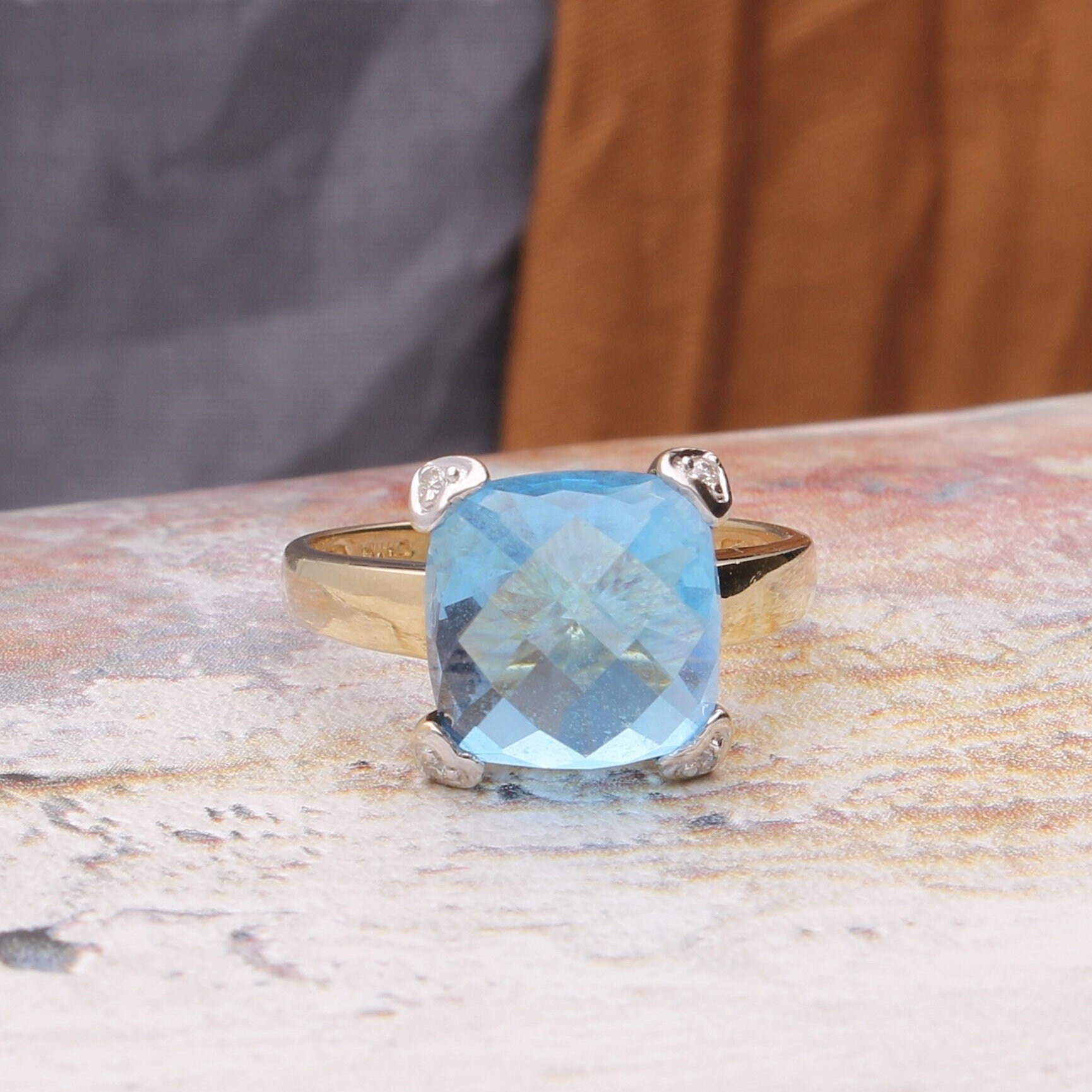 Blautopas & Diamant 9Carat Gelbgold Solitär Und Akzente Ring, Mode Edelstein Ring von JollysJewellers