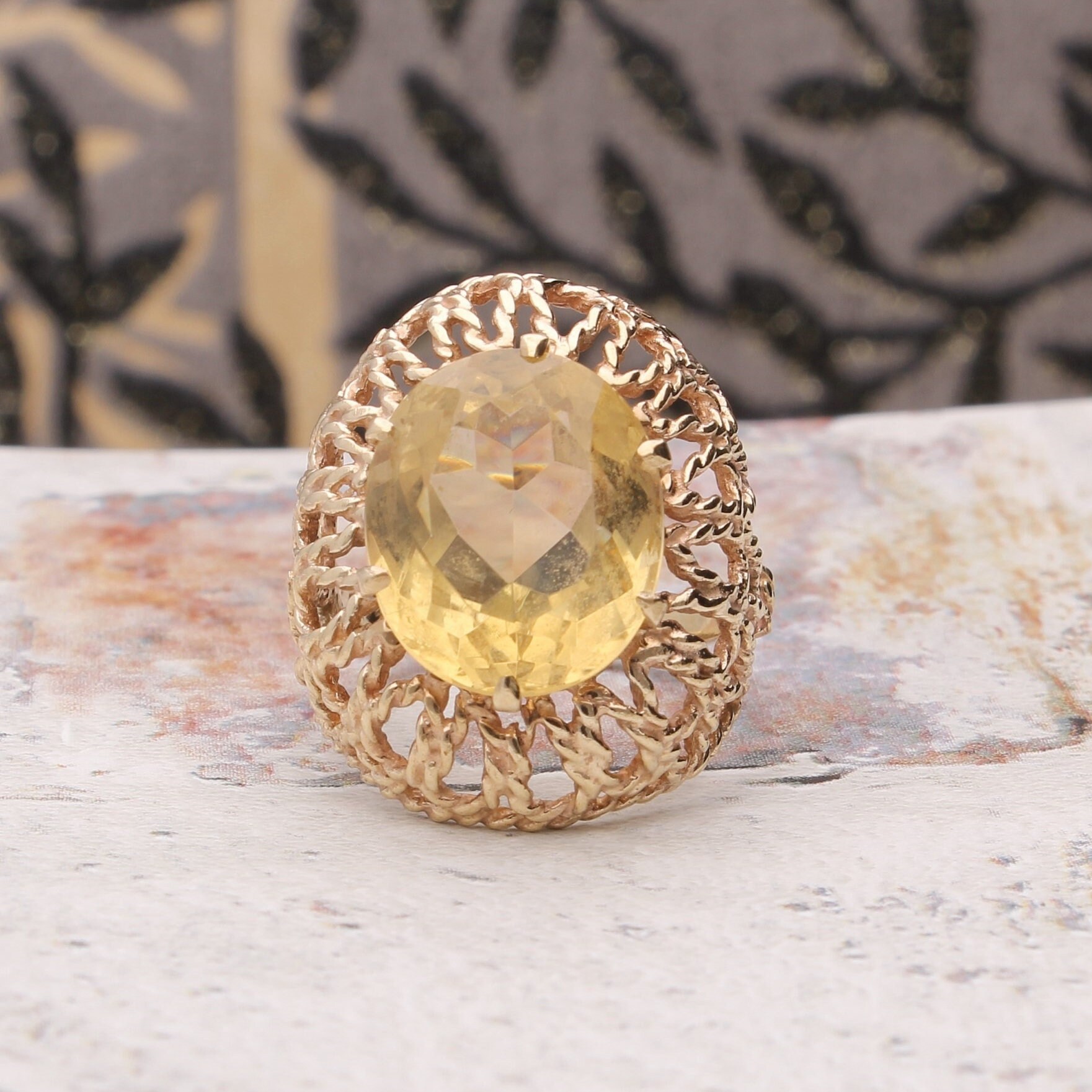 Citrin Vintage 9Carat Gelbgold Solitär Ring, Mode Edelstein Ring von JollysJewellers