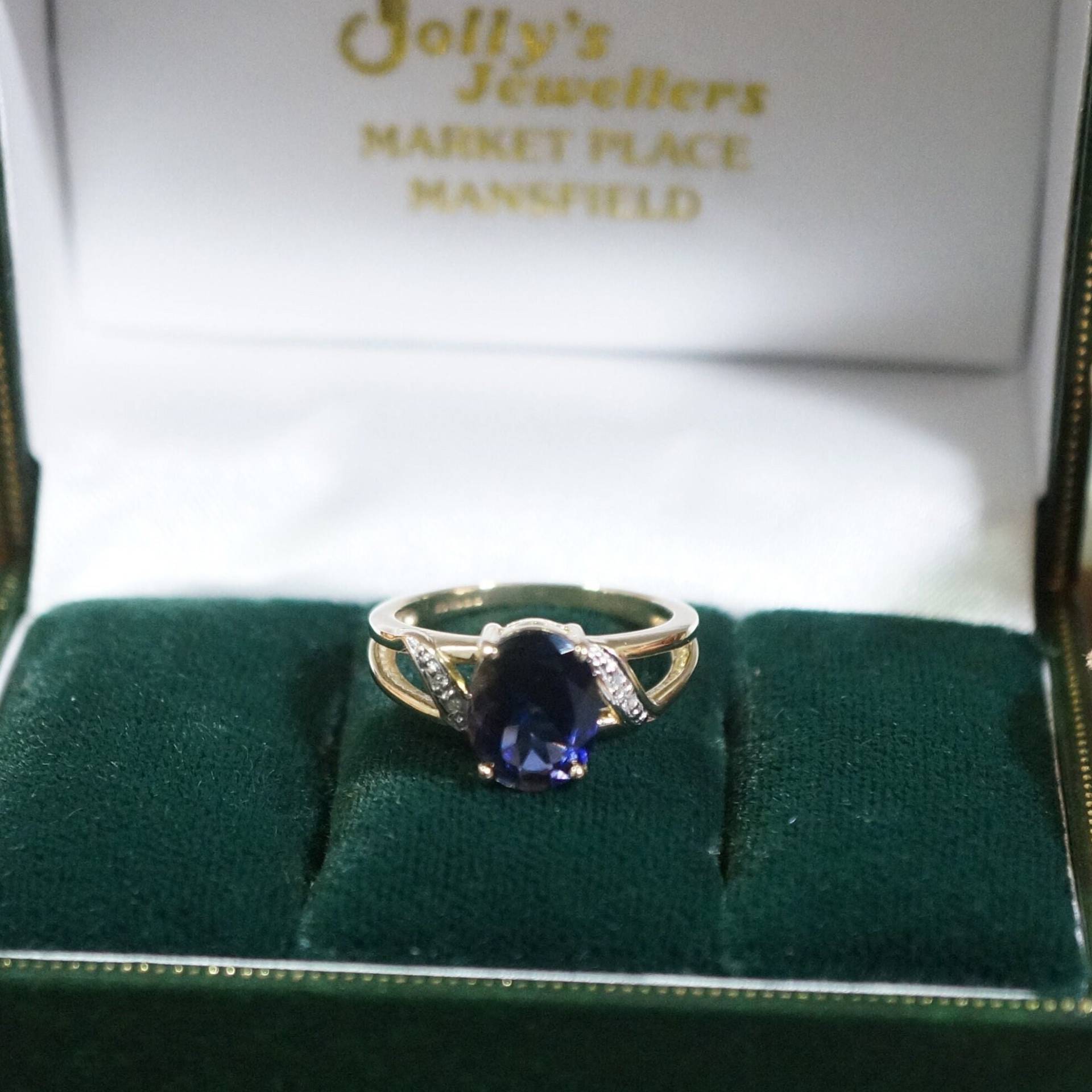 Kyanit & Diamant 9Carat Gelbgold Solitär Und Akzente Ring, Mode Edelstein Ring von JollysJewellers