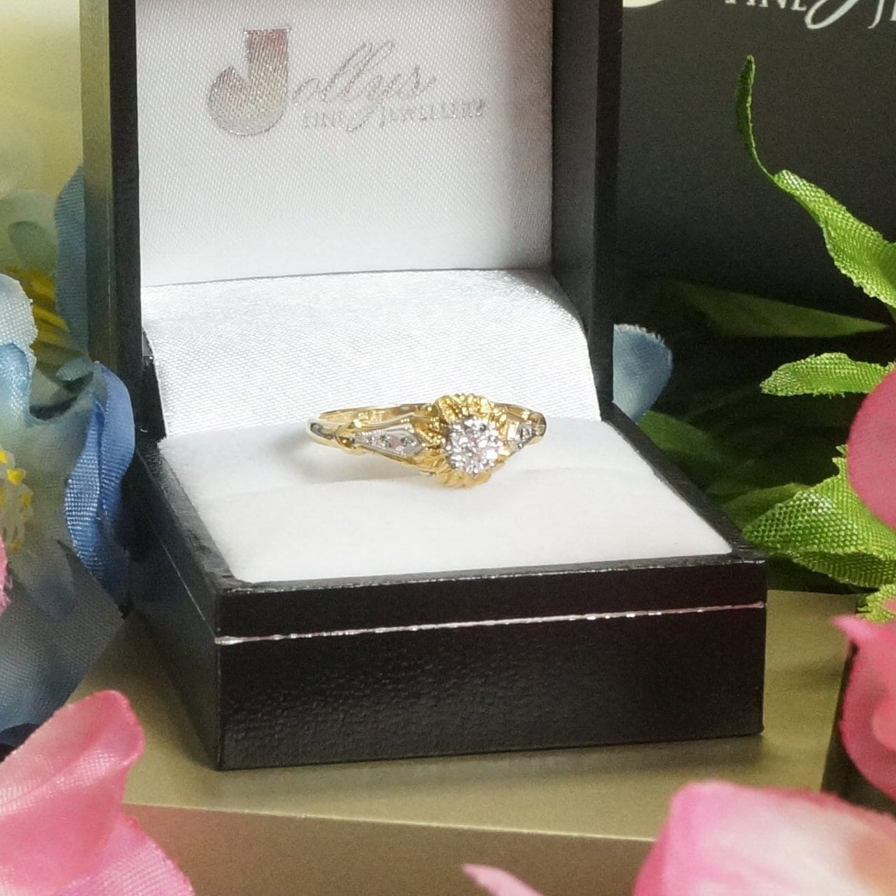 Vintage 0.10Ct Diamant 18Carat Gelbgold & Platin Fancy Solitär Ring, Verlobungsring, Mode Ring von JollysJewellers