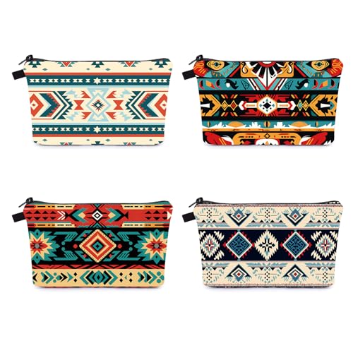 Jom Tokoy 4 Make-up-Taschen in Mini-Größe für Geldbörse, Reise-Kosmetiktasche, kleine Reißverschlusstasche, Geschenke für Wowen, Cremeweiß, Azteken4 Jom Tokoy 4 Make-up-Taschen in Mini-Größe für Geldbörse, Reise-Kosmetiktasche, kleine Reißverschlusstasche, Geschenke für Wowen, Cremeweiß, Azteken4 von Jom Tokoy