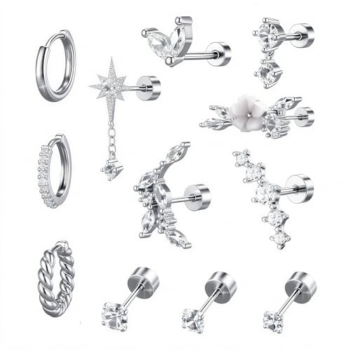 Jomdjmskes 12Pcs Ohrringe, Helix Piercings, Statement Ohrstecker, Medizinische Ohrstecker Knorpel, Helix Piercings Chirurgenstahl, Damen Klein Ohrringe Creolen, Tragus Ohr Schmuck Damen Herren, Silber Jomdjmskes 12Pcs Ohrringe, Helix Piercings, Statement Ohrstecker, Medizinische Ohrstecker Knorpel, Helix Piercings Chirurgenstahl, Damen Klein Ohrringe Creolen, Tragus Ohr Schmuck Damen Herren, Silber von Jomdjmskes