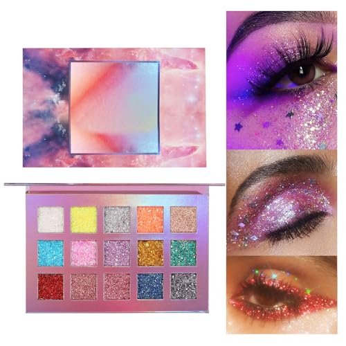 Glitzernde Lidschattenpalette | 15 Farben Glitzerndes Augen-Make-up Set | Glitzernde Lidschatten-Palette für Reisen aus Metall Creme Glänzend für Jomewory von Jomewory