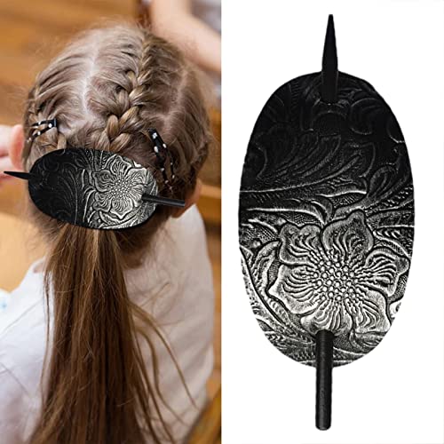 Haarspange mit Stab – ovale Form aus Kunstleder, Haarspange, Haarspange aus Leder und Haarnadeln, Pferdeschwanz-Halter, Haarschmuck für Frauen und Mädchen von Jomewory