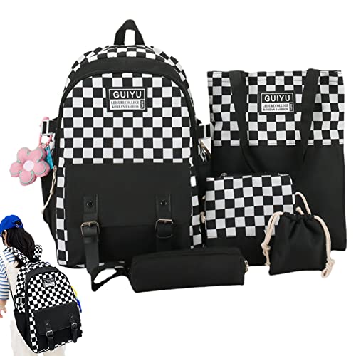 Jomewory Ästhetische Schultasche | Set Rucksack und Lunchbox niedlich für Kinder, ästhetische Schultaschen mit Anhänger, Lunchtasche, Federmäppchen, Handtasche für Mädchen, Schwarz, 1 von Jomewory