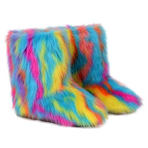 Jomewory Flauschige Kunstpelz Stiefel | Flauschige Wadenmitte Stiefel - Pelzstiefel mit Gummisohle, Schneestiefel, Geschenk für Familie, Freunde, Kollegen, Klein, 43, 1 von Jomewory