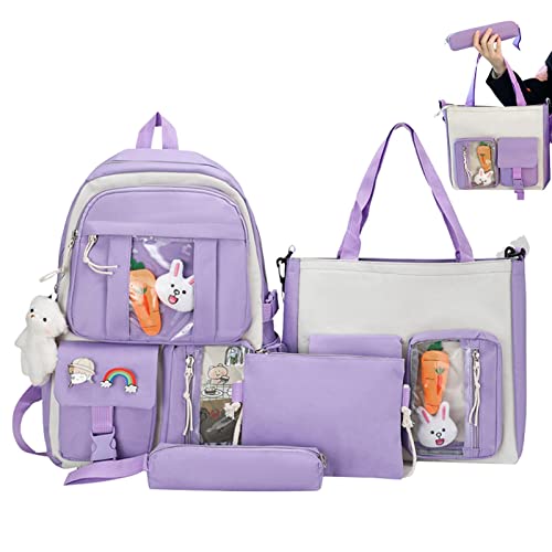 Jomewory Kawaii Rucksack Set für Mädchen 4-teilig Schulranzen Große Kapazität mit Kawaii Pin und Zubehör Reisetasche Studenten für Mädchen Kinder Jugendliche von Jomewory