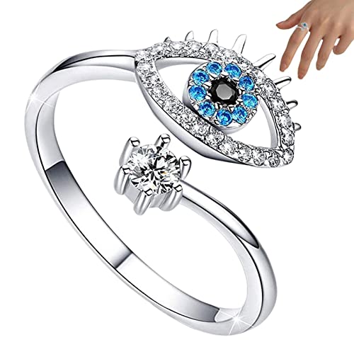 Jomewory Ring Böser Blick, offener Ring, blauer böser Blick, Ring, Draht, Schmuck, Schutz des türkischen Glaubens für Frauen und Mädchen, 1, Zirkonia von Jomewory