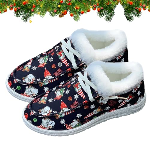 Jomewory Weihnachtsschuhe mit Schnürung | Sneaker aus Segeltuch mit Schnürsenkeln flach zum Anziehen Weihnachten – rutschfeste Weihnachts-Slip-Ons für Zuhause, Arbeit, Wandern, Reiten,, Schwarz , 38 von Jomewory