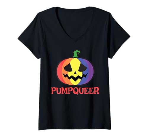 Damen Pumpqueer Lustiges LGBT Halloween Kostüm Shirt Lesben Gay T-Shirt mit V-Ausschnitt Damen Pumpqueer Lustiges LGBT Halloween Kostüm Shirt Lesben Gay T-Shirt mit V-Ausschnitt von Jon Friday Halloween LGBT