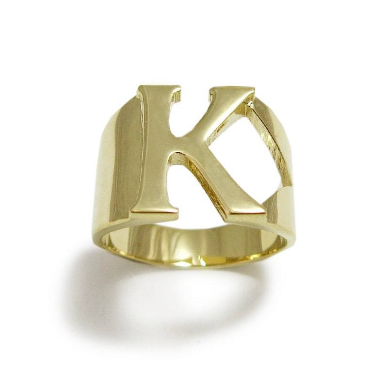 Erste Ring, Namensring, Großer Monogramm Benutzerdefinierte Initial Id-Ring, Gold Buchstaben K Ring von JonJonJewel