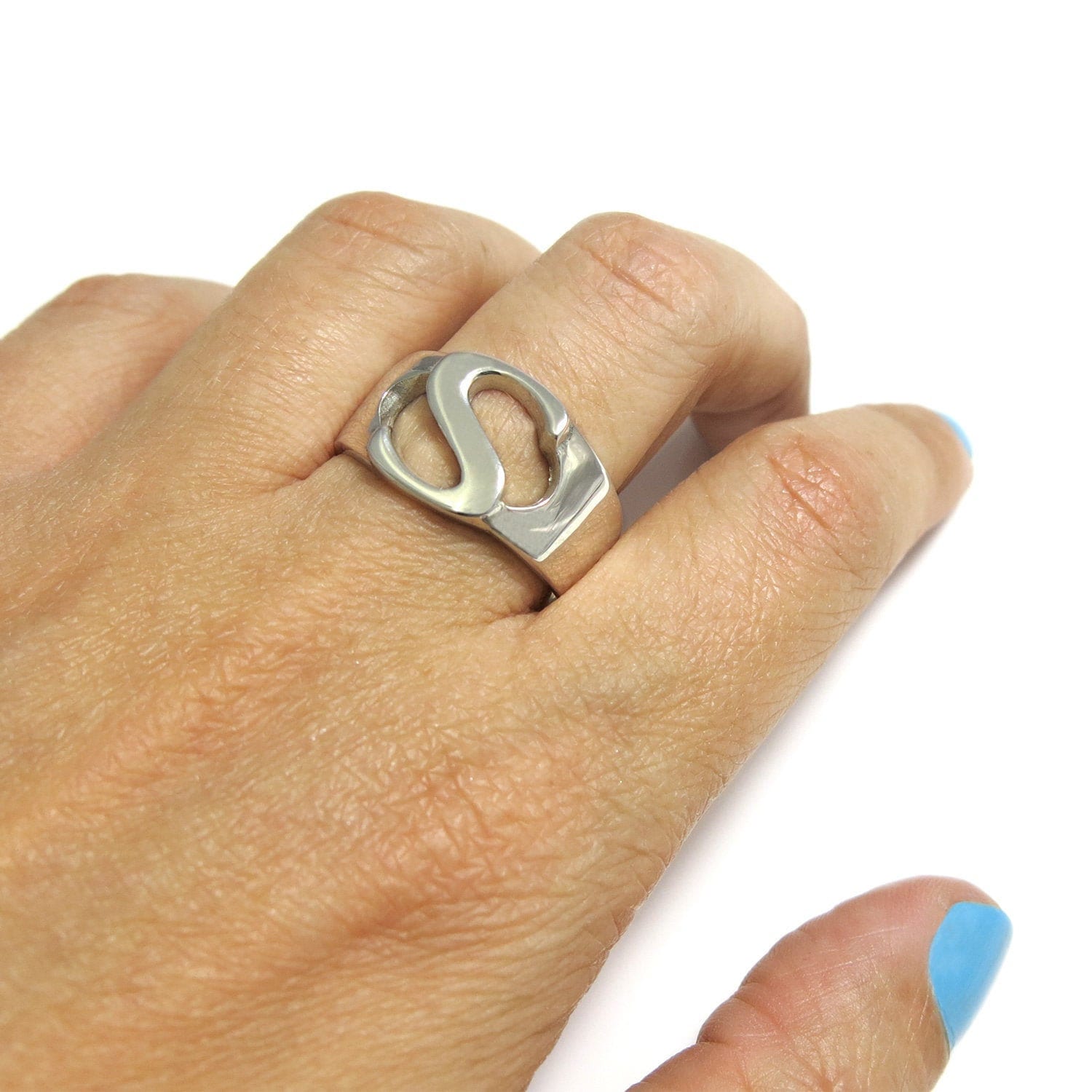 Erste Ring, Silber Initial Erste Siegel Personalisierte Briefring, Monogramm Alphabet S Ring von JonJonJewel