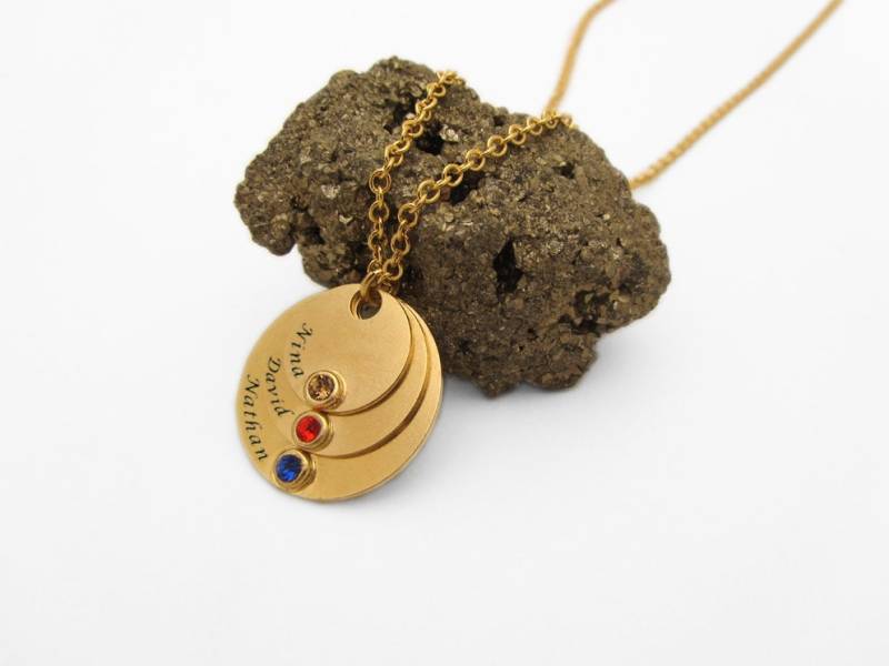 Geburtsstein Name Halskette, Mama Personalisierte Benutzerdefinierte Namen Kinder 3 Gravierte Scheibe Halskette von JonJonJewel