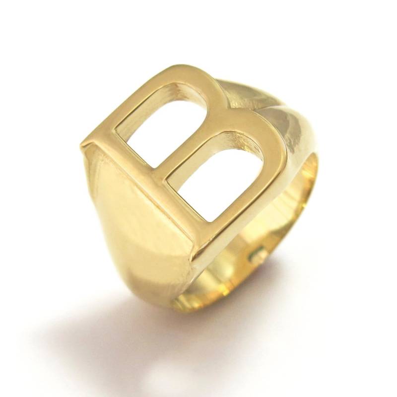 Gold Initial Ring, Ring Für Frauen, Letter Signet Unisex Custom Alphabet B von JonJonJewel
