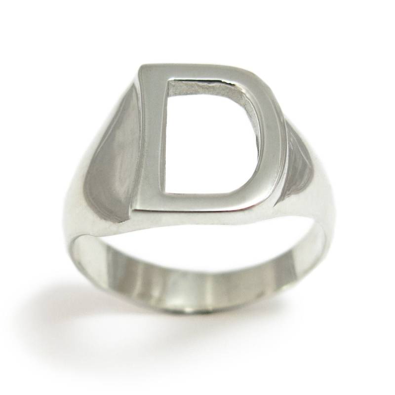 Letter Ring, Initial Signet Custom Gold Alphabet D White Ring von JonJonJewel